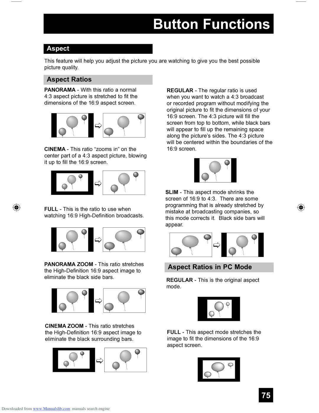 JVC HD-56FH97 manual Aspect Ratios in PC Mode 