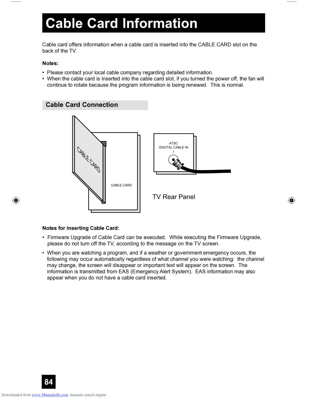 JVC HD-56FH97 manual Cable Card Information, Cable Card Connection 