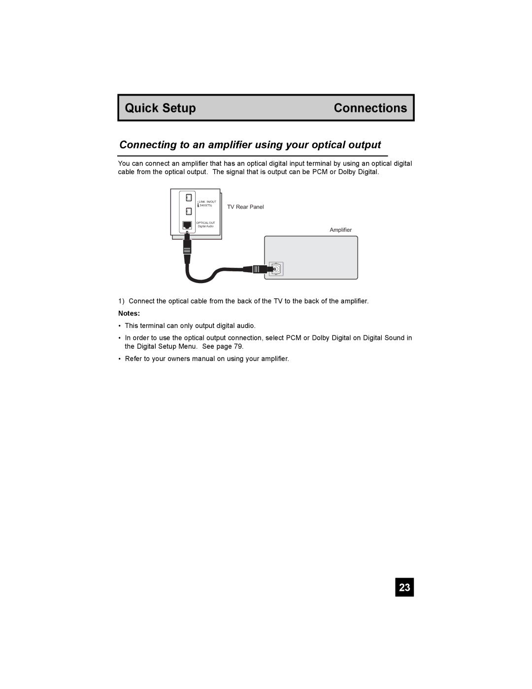 JVC HD-56G786, HD-56G886 manual Connecting to an amplifier using your optical output 