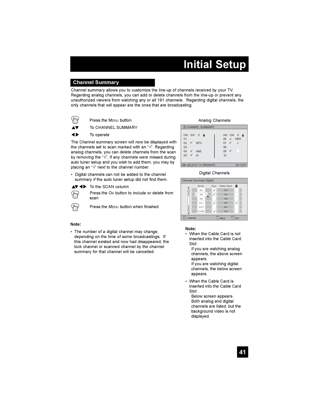 JVC HD-56G786, HD-56G886 manual Channel Summary, Digital Channels 