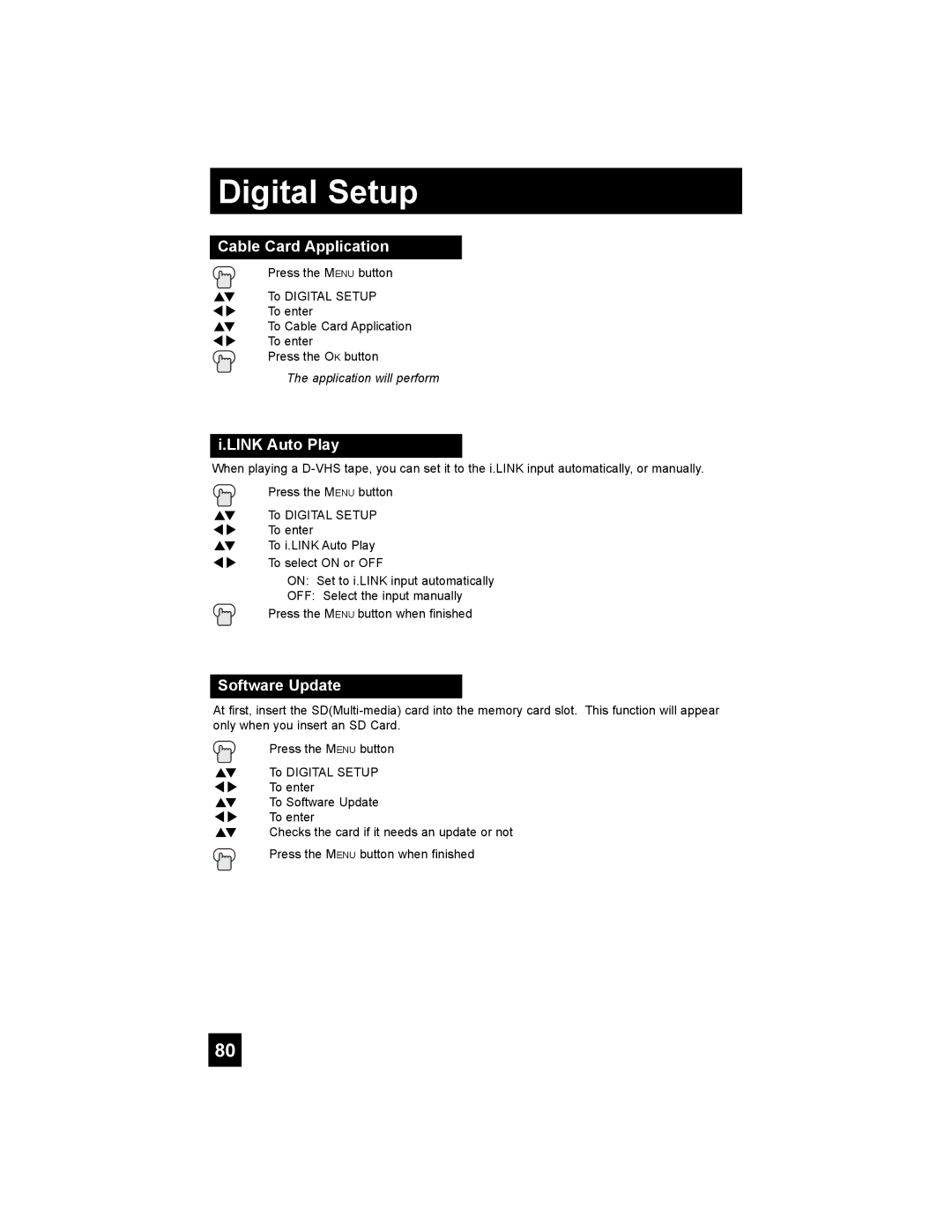 JVC HD-56G886, HD-56G786 manual Cable Card Application, Link Auto Play, Software Update 