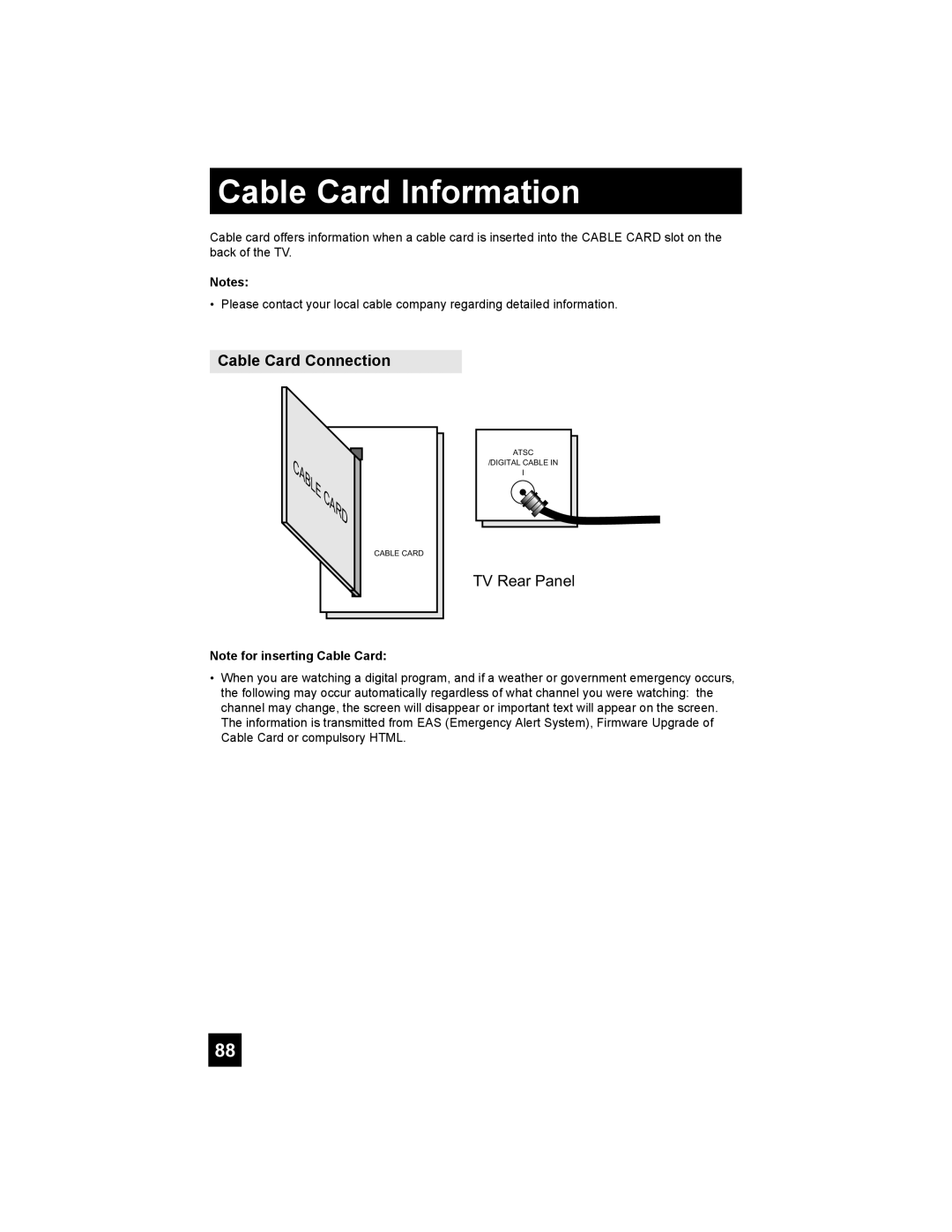 JVC HD-56G886, HD-56G786 manual Cable Card Information, Cable Card Connection 