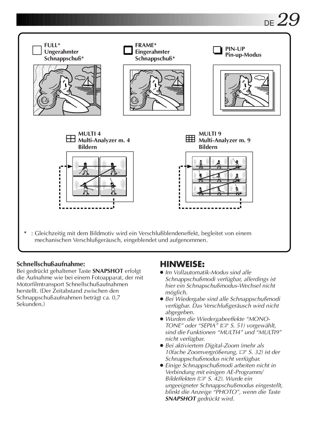 JVC HD-56ZR7U manual Schnellschußaufnahme, Full, Ungerahmter, Frame 