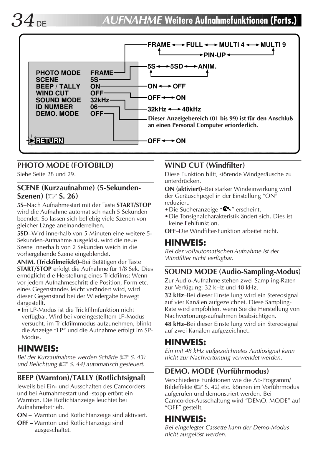 JVC HD-56ZR7U manual DEMO. Mode OFF, Siehe Seite 28 und 