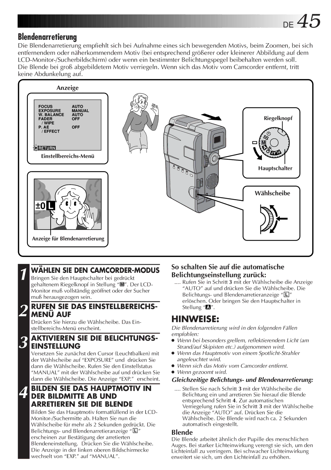 JVC HD-56ZR7U manual Blendenarretierung 