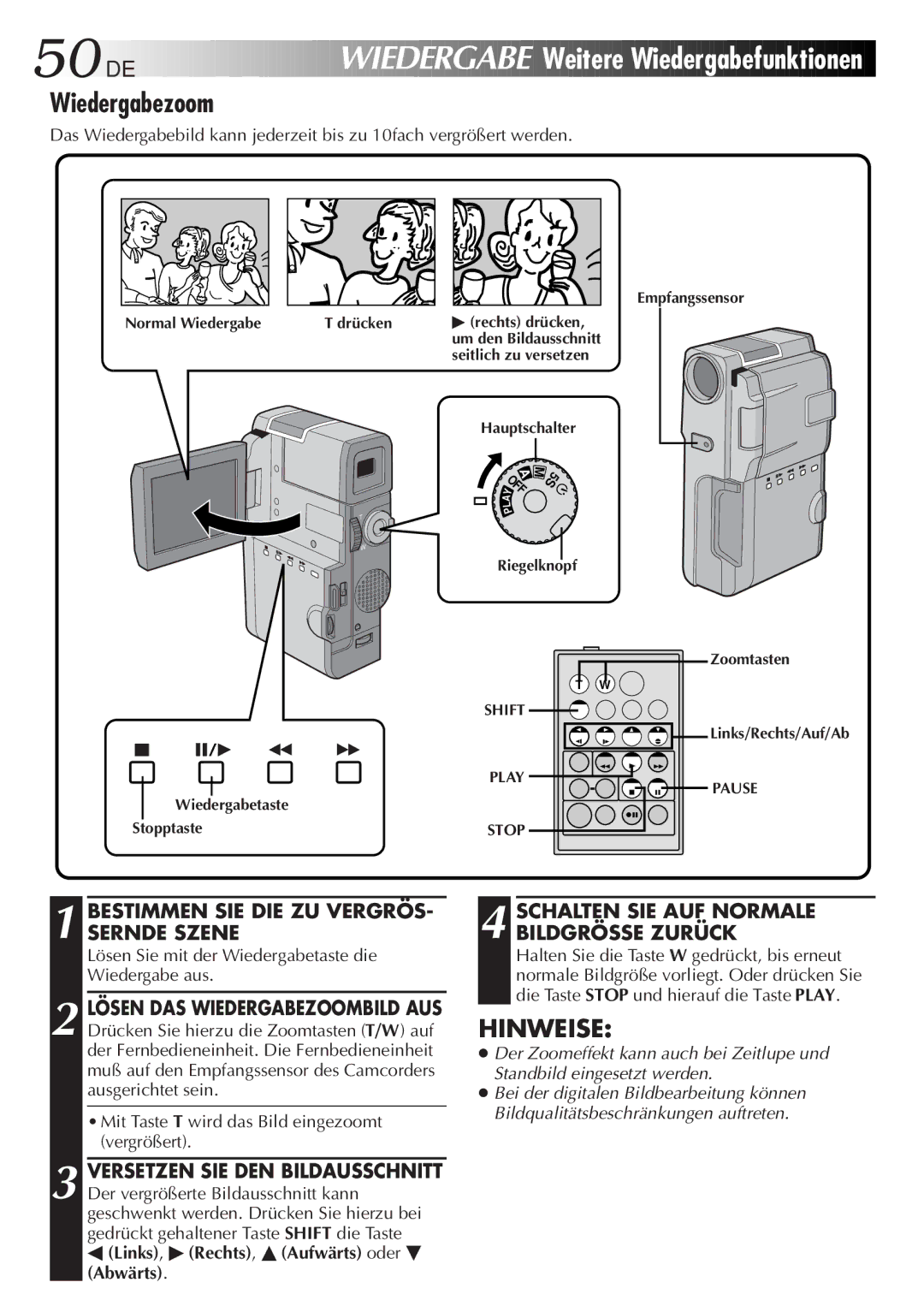 JVC HD-56ZR7U manual Weitere Wiedergabefunktionen, Bestimmen SIE DIE ZU VERGRÖS- Sernde Szene 