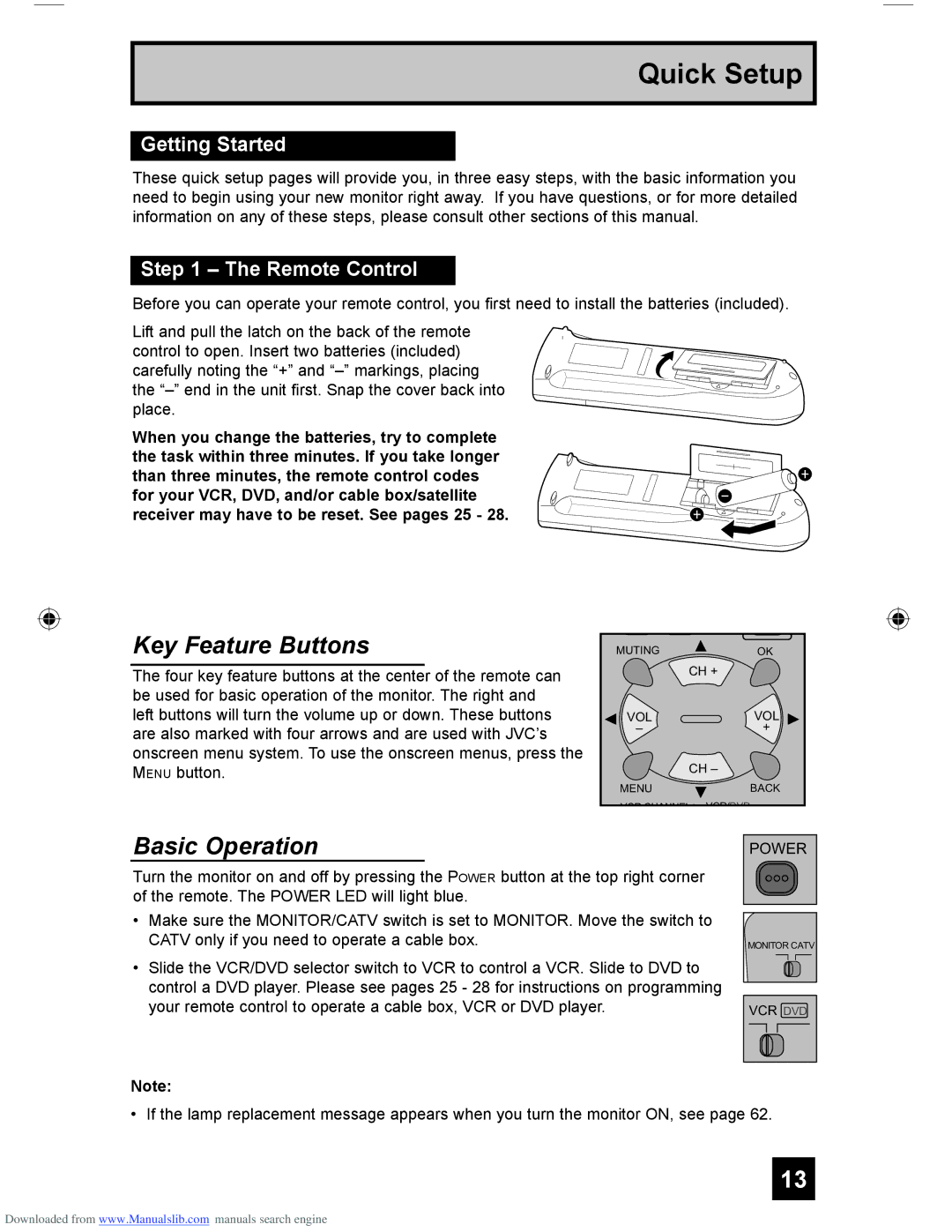 JVC HD-61G587 manual Key Feature Buttons, Getting Started 