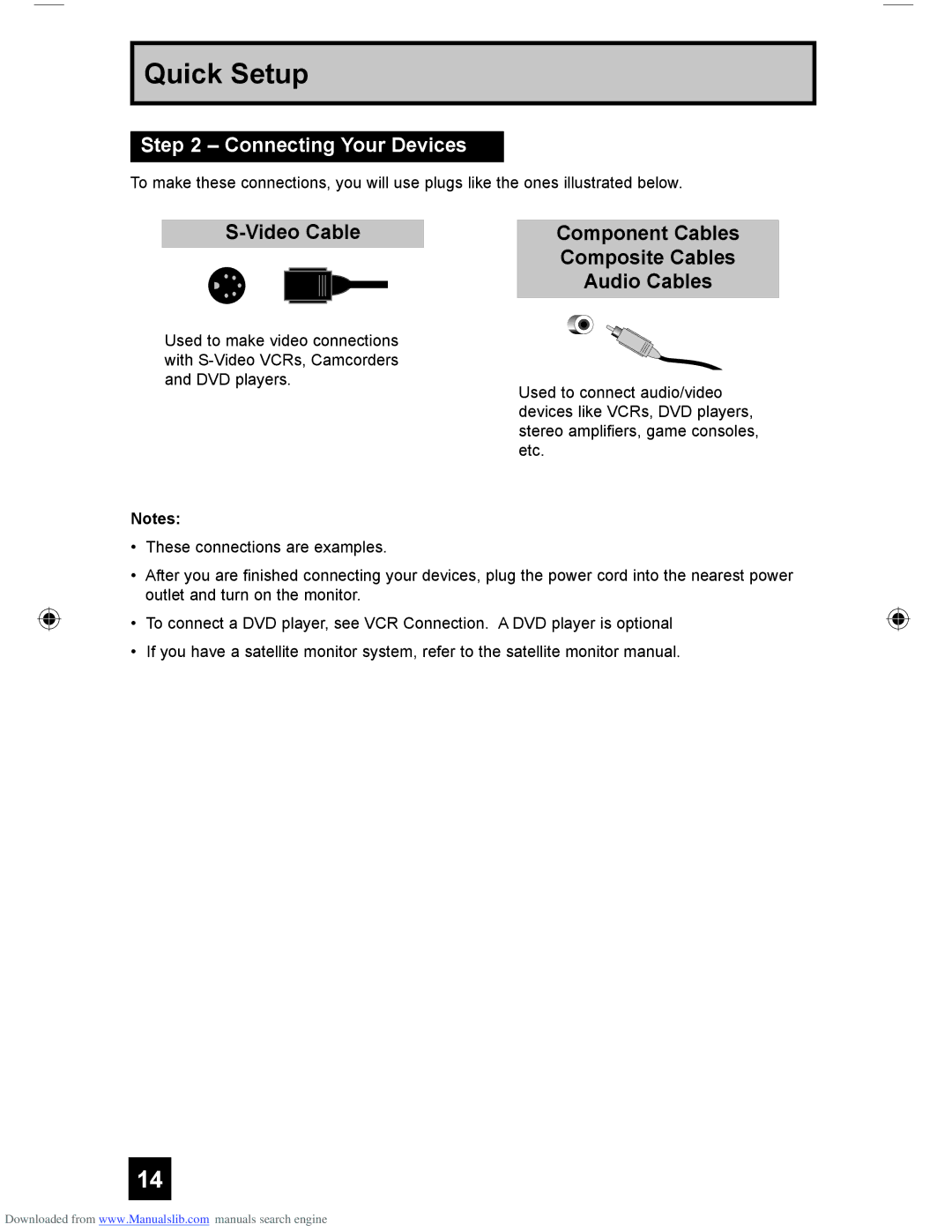 JVC HD-61G587 manual Connecting Your Devices, Video Cable Component Cables Composite Cables Audio Cables 