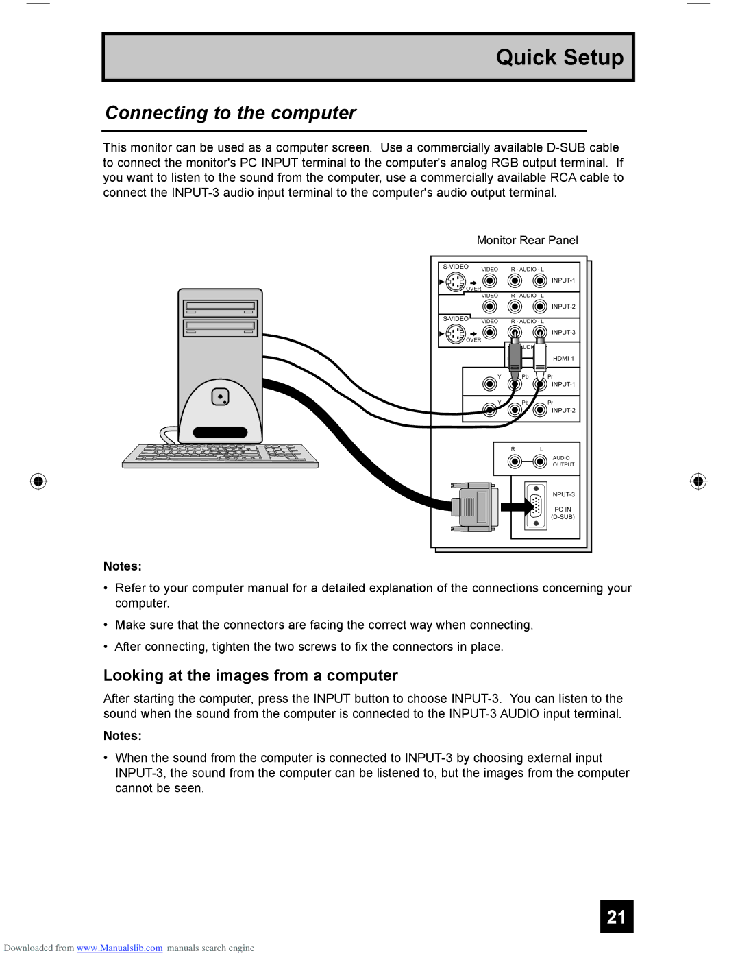 JVC HD-61G587 manual Connecting to the computer, Looking at the images from a computer 