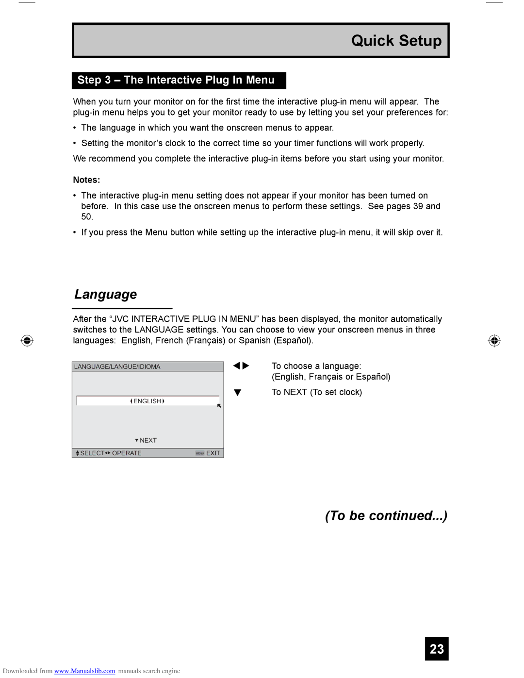 JVC HD-61G587 manual Language, Interactive Plug In Menu 