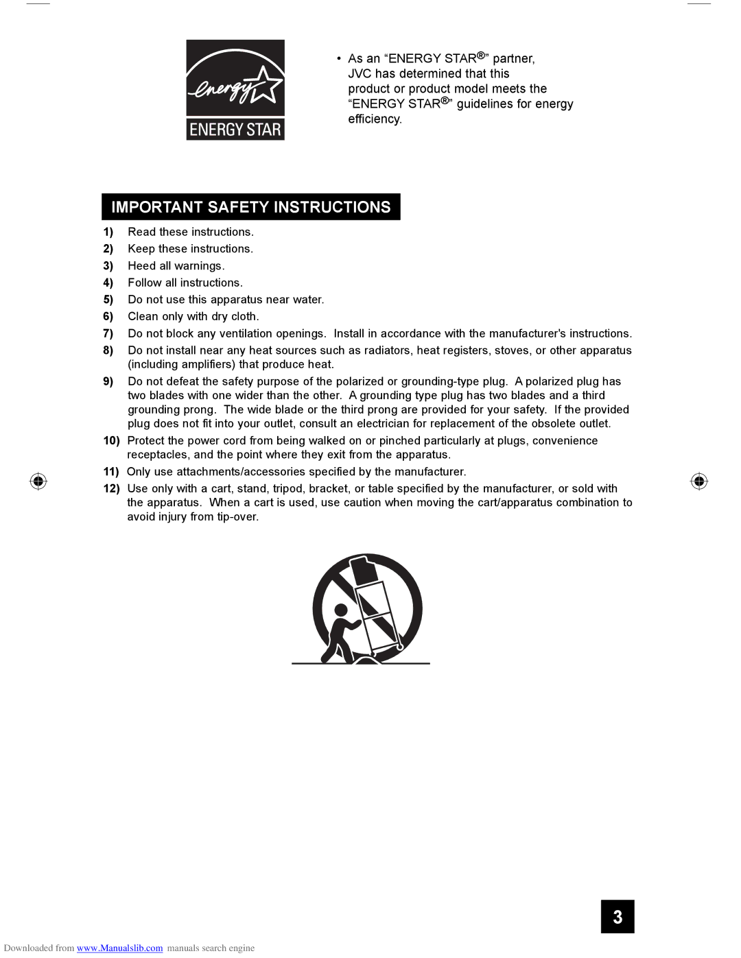 JVC HD-61G587 manual Important Safety Instructions 