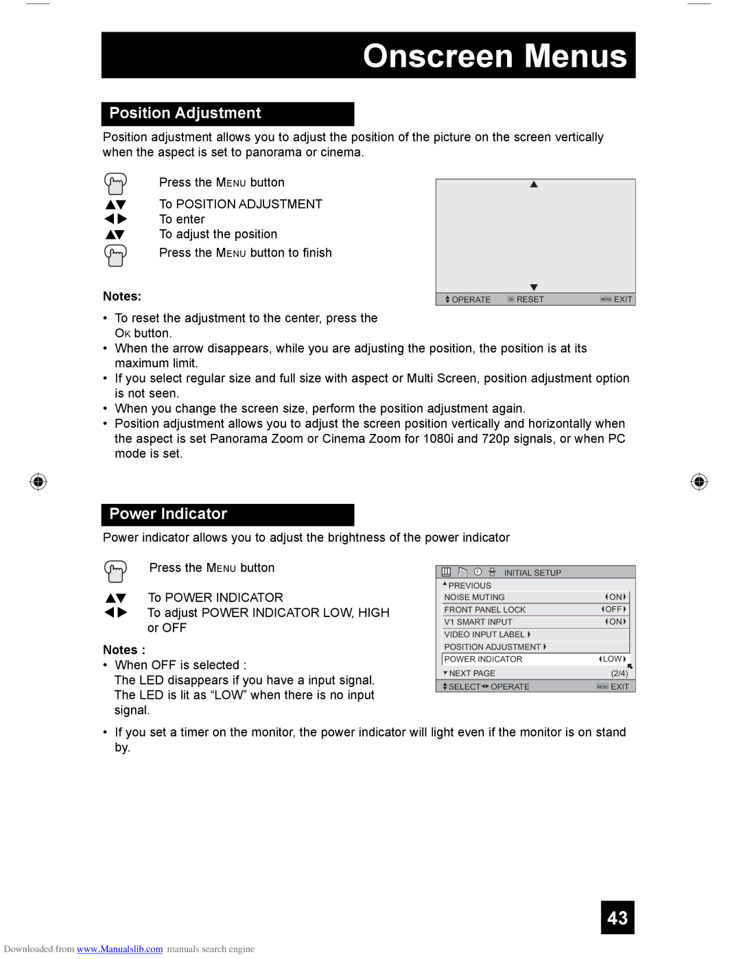 JVC HD-61G587 manual Position Adjustment, Power Indicator 