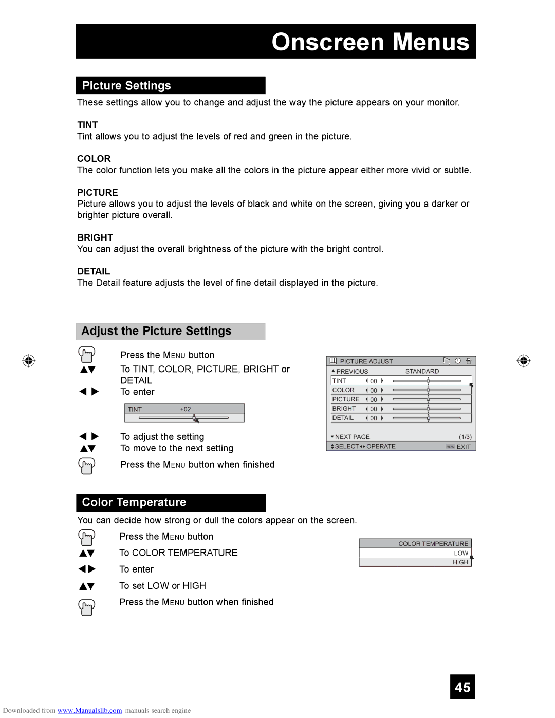 JVC HD-61G587 manual Adjust the Picture Settings, Color Temperature 