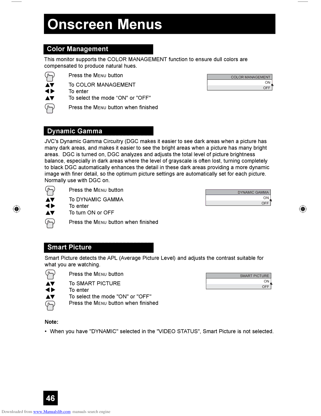 JVC HD-61G587 manual Color Management, Dynamic Gamma, Smart Picture 