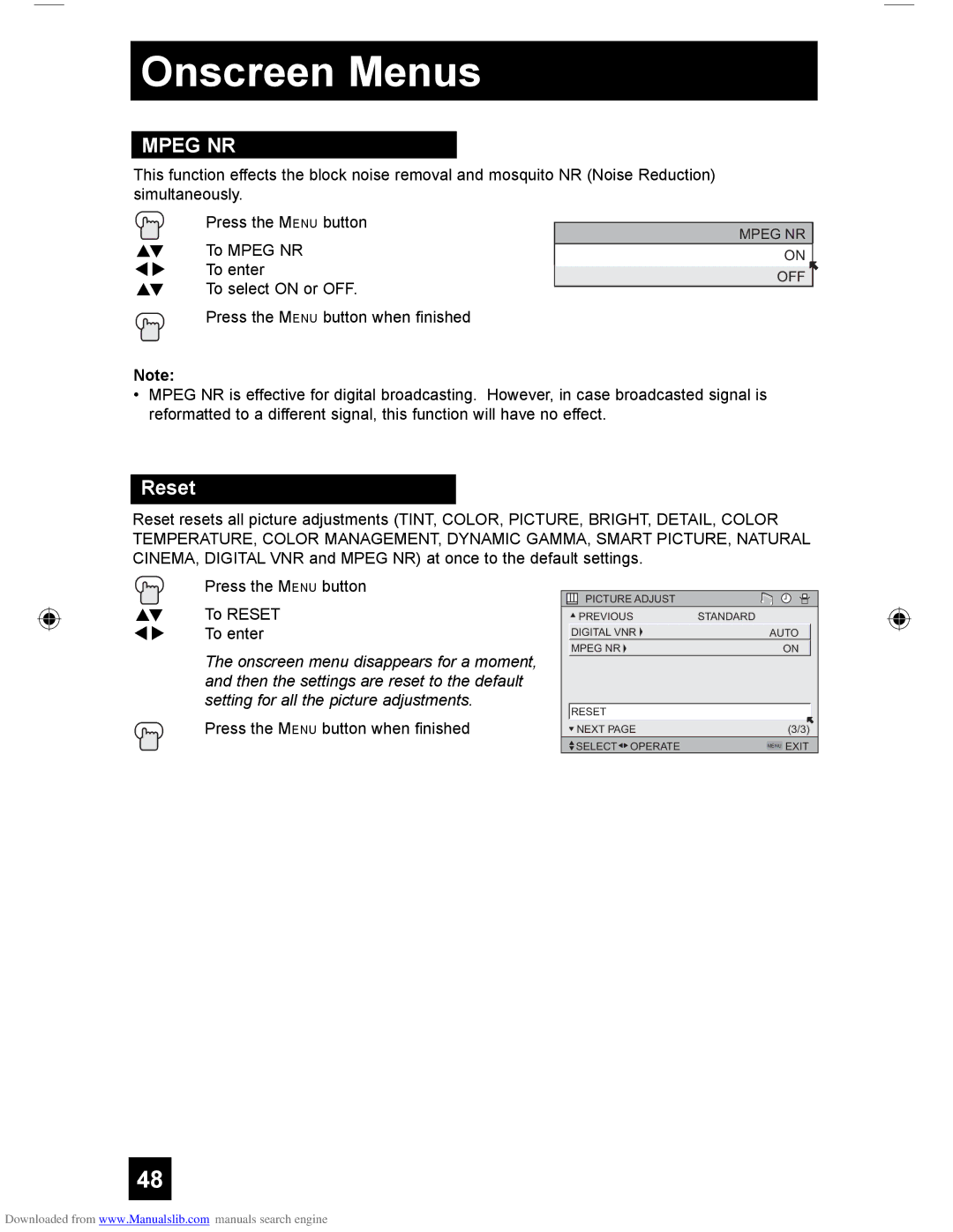 JVC HD-61G587 manual Mpeg NR, Reset 