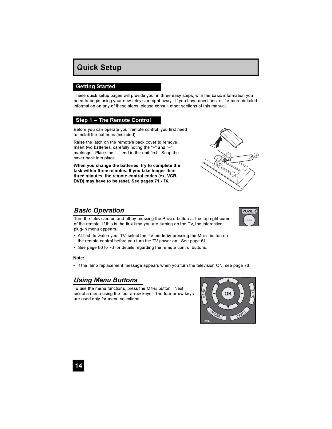 JVC HD-65S998 manual Basic Operation, Using Menu Buttons, Getting Started 