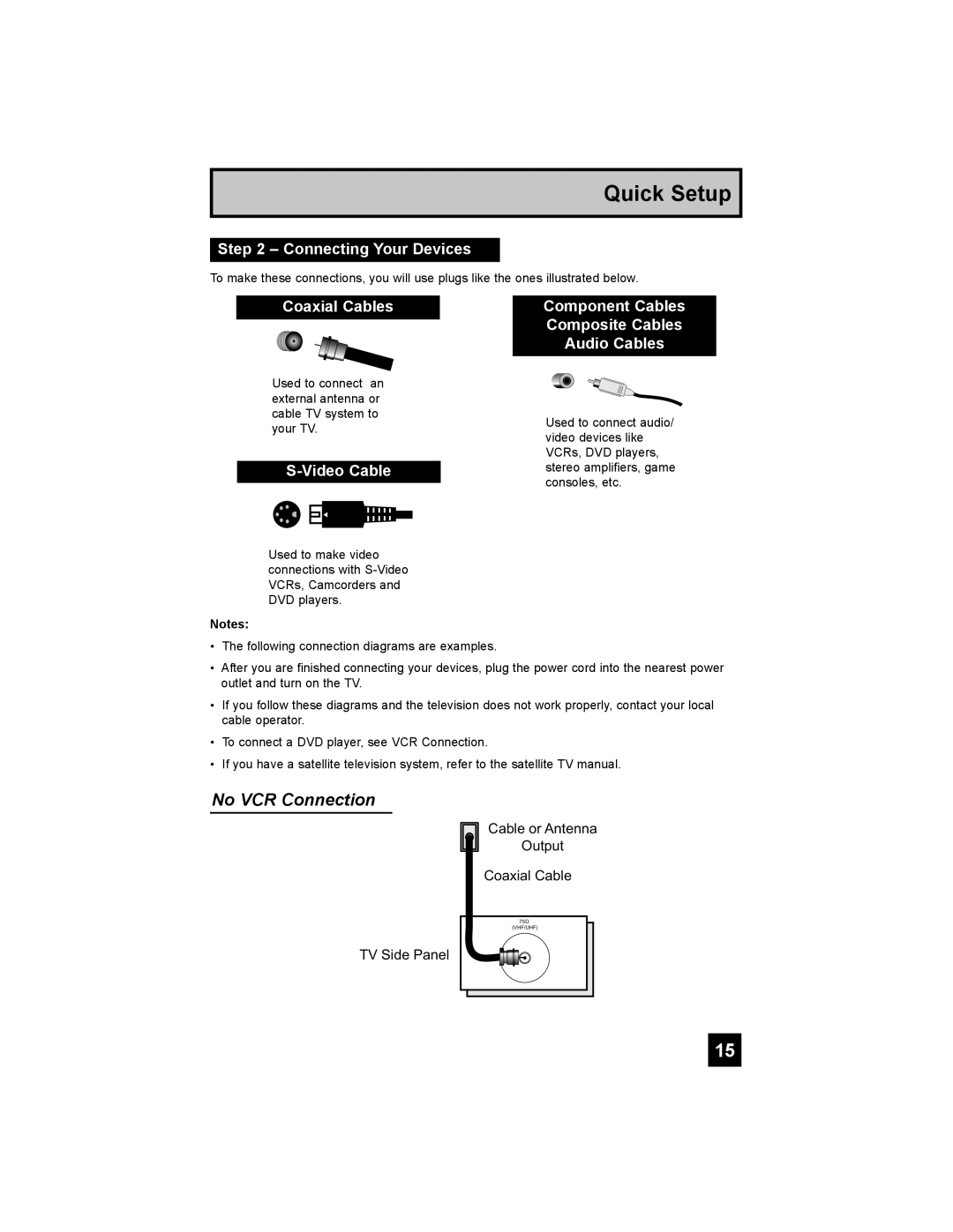 JVC HD-65S998 manual Connecting Your Devices, Coaxial Cables, Video Cable, Component Cables Composite Cables Audio Cables 