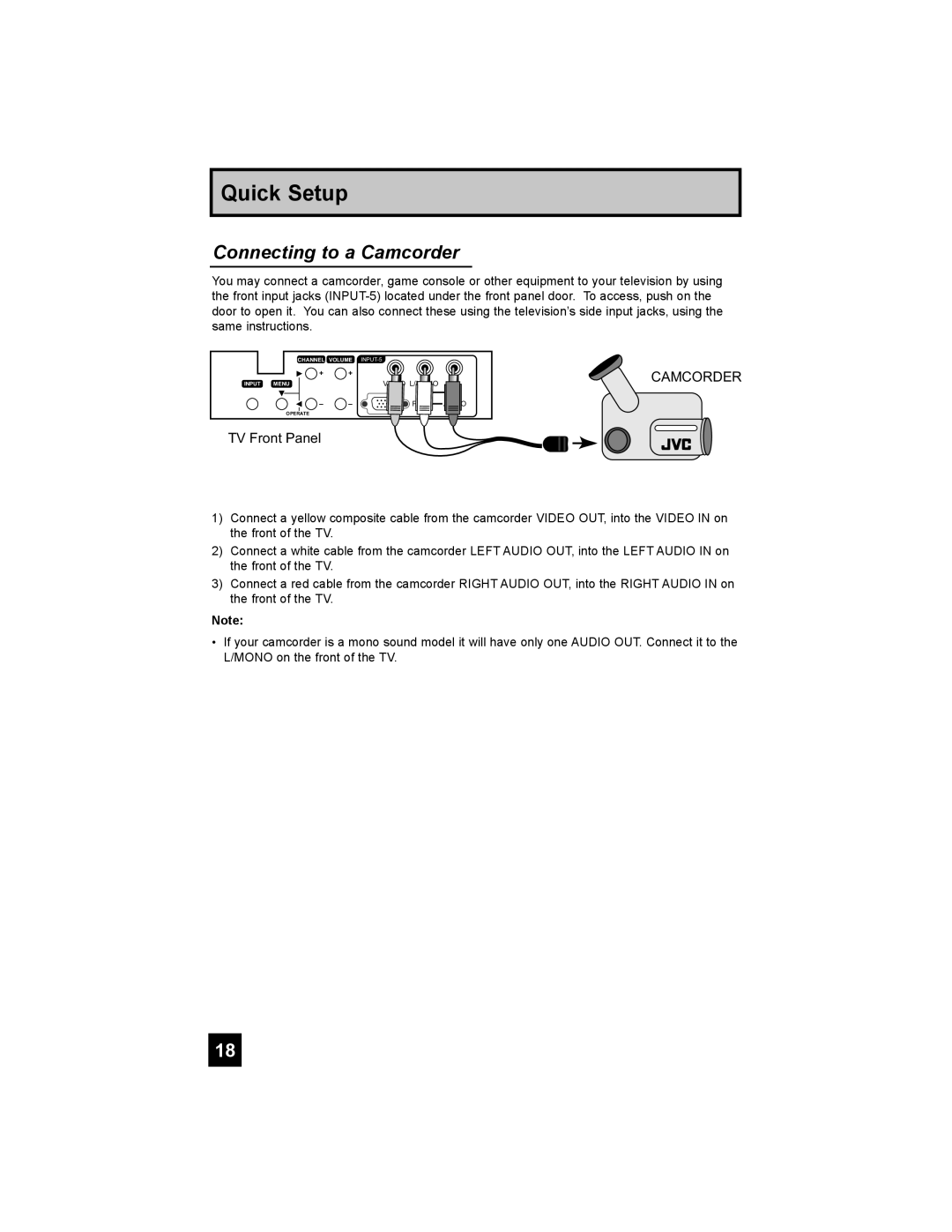 JVC HD-65S998 manual Connecting to a Camcorder 