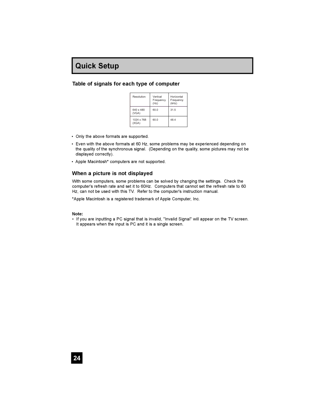 JVC HD-65S998 manual Table of signals for each type of computer, When a picture is not displayed 