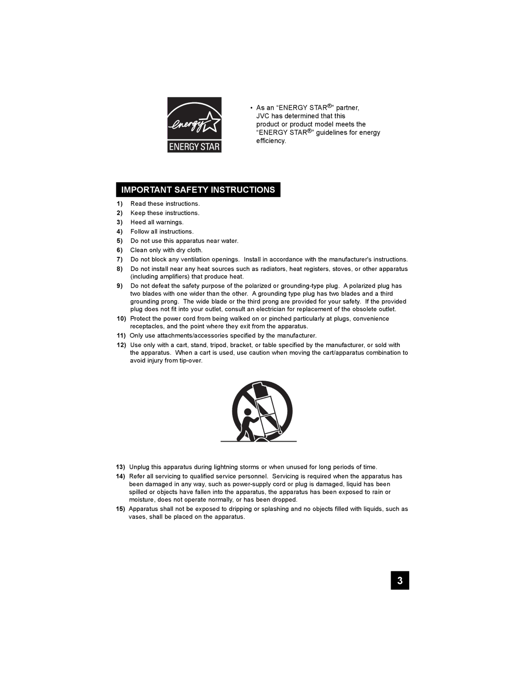 JVC HD-65S998 manual Important Safety Instructions 