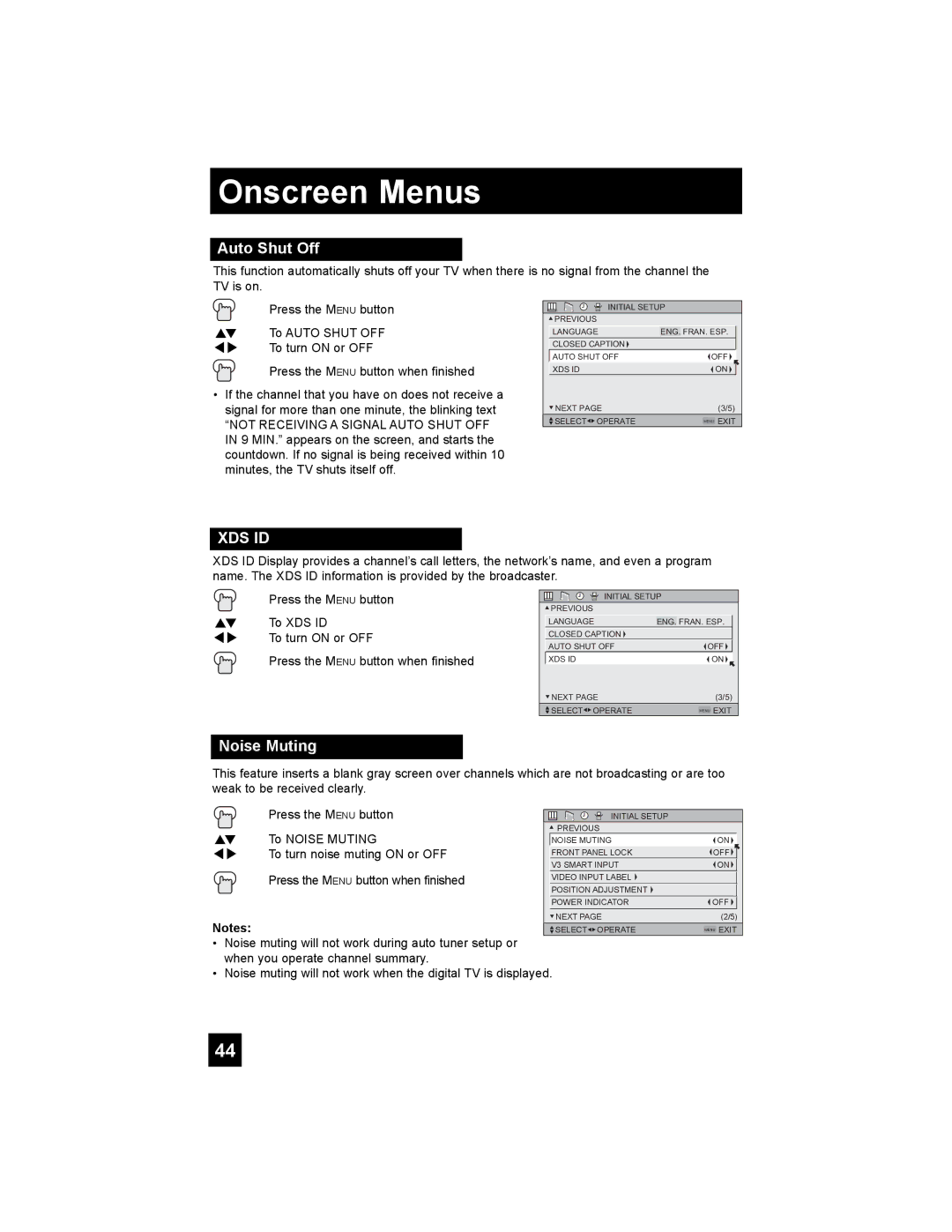 JVC HD-65S998 manual Auto Shut Off, Noise Muting 