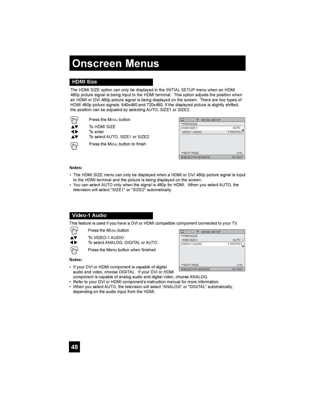 JVC HD-65S998 manual Hdmi Size, Video-1 Audio 