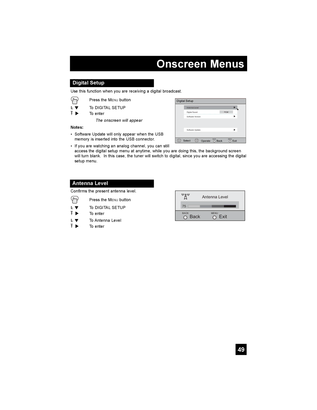 JVC HD-65S998 manual Digital Setup, Antenna Level 