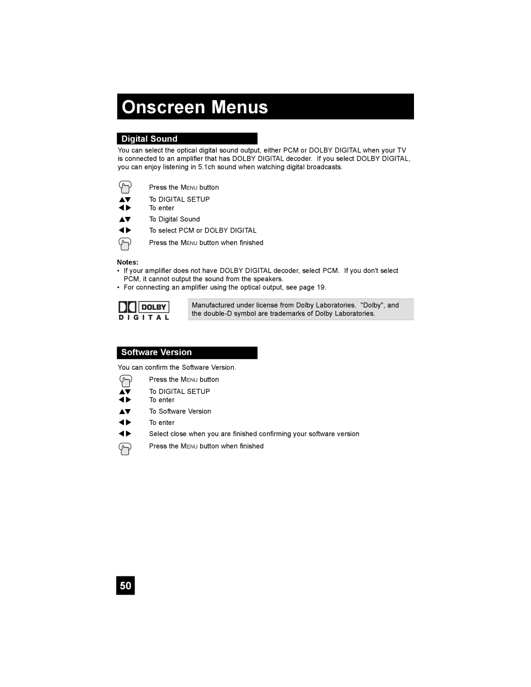 JVC HD-65S998 manual Digital Sound, Software Version 