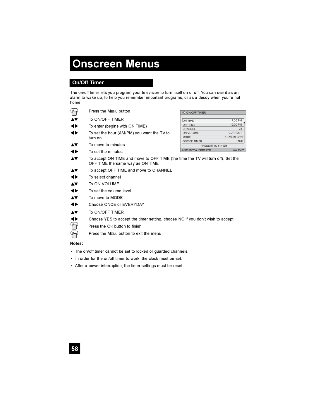 JVC HD-65S998 manual On/Off Timer 