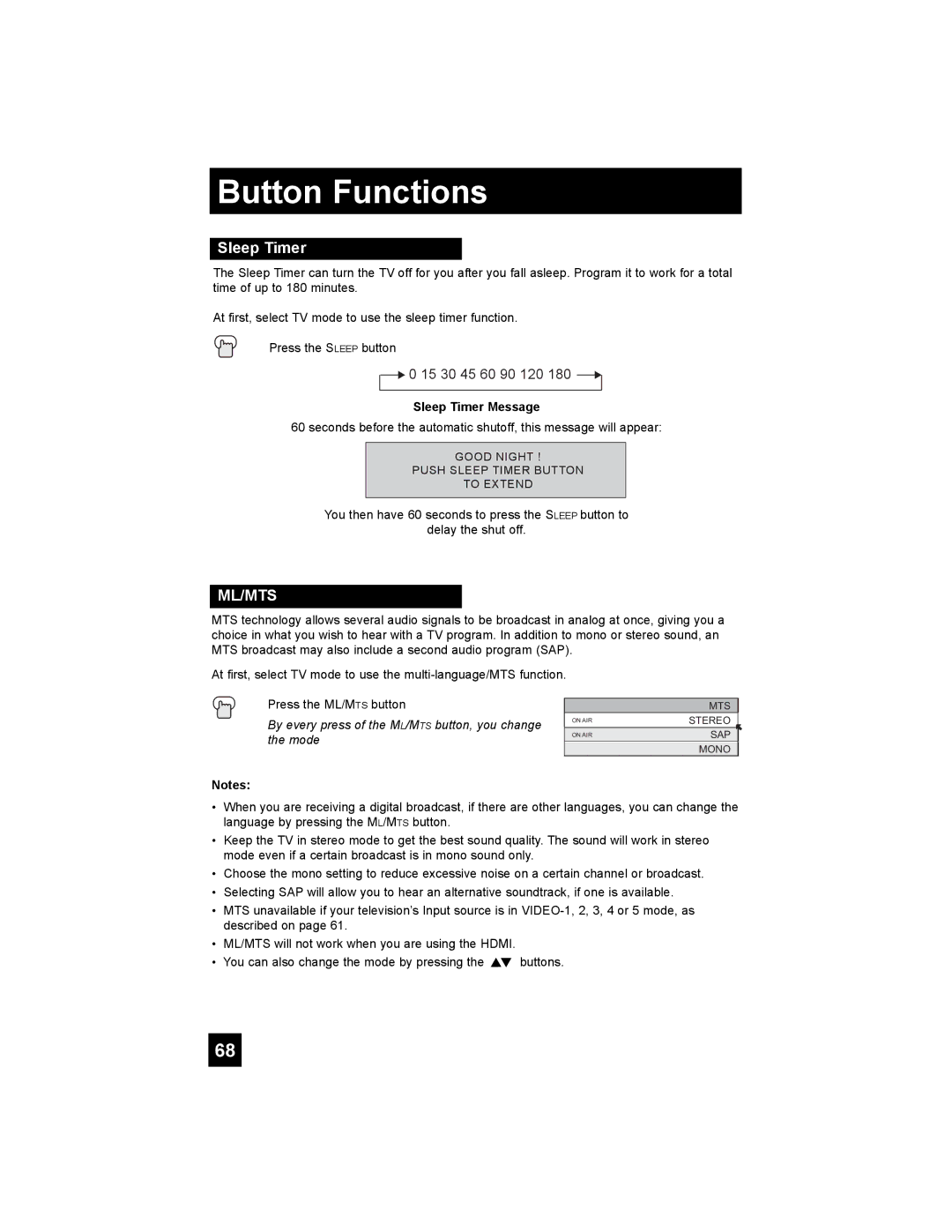 JVC HD-65S998 manual Sleep Timer Message 