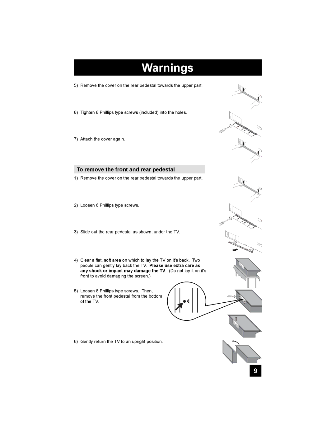 JVC HD-65S998 manual To remove the front and rear pedestal 