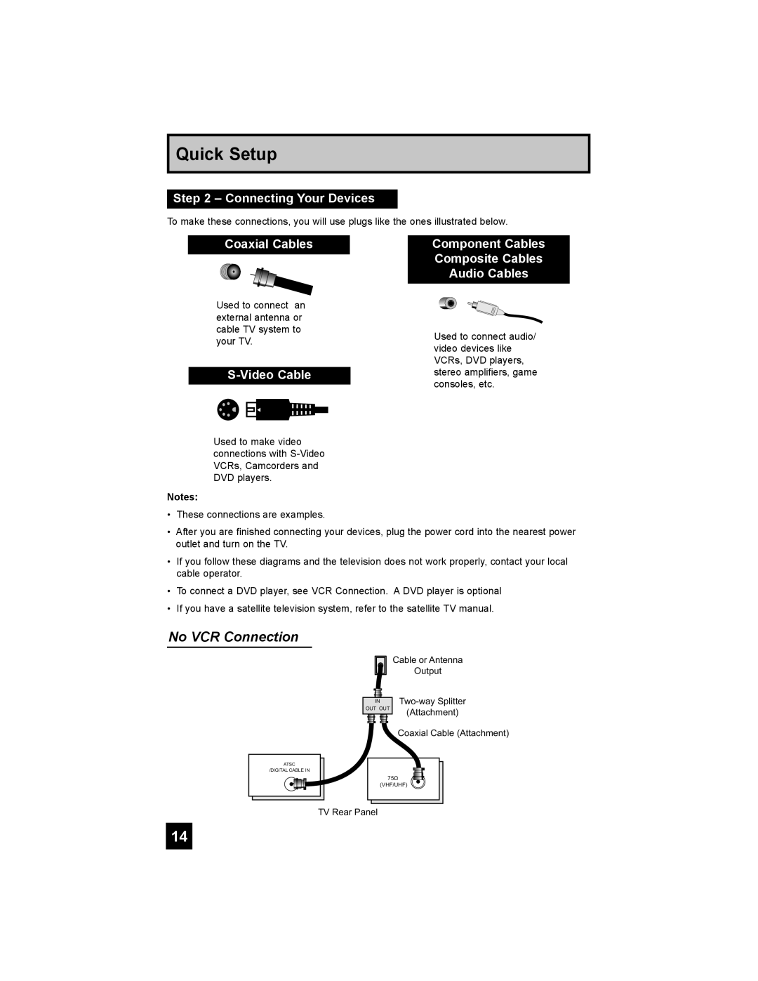 JVC HD-61FH97 manual Connecting Your Devices, Coaxial Cables, Video Cable, Component Cables Composite Cables Audio Cables 