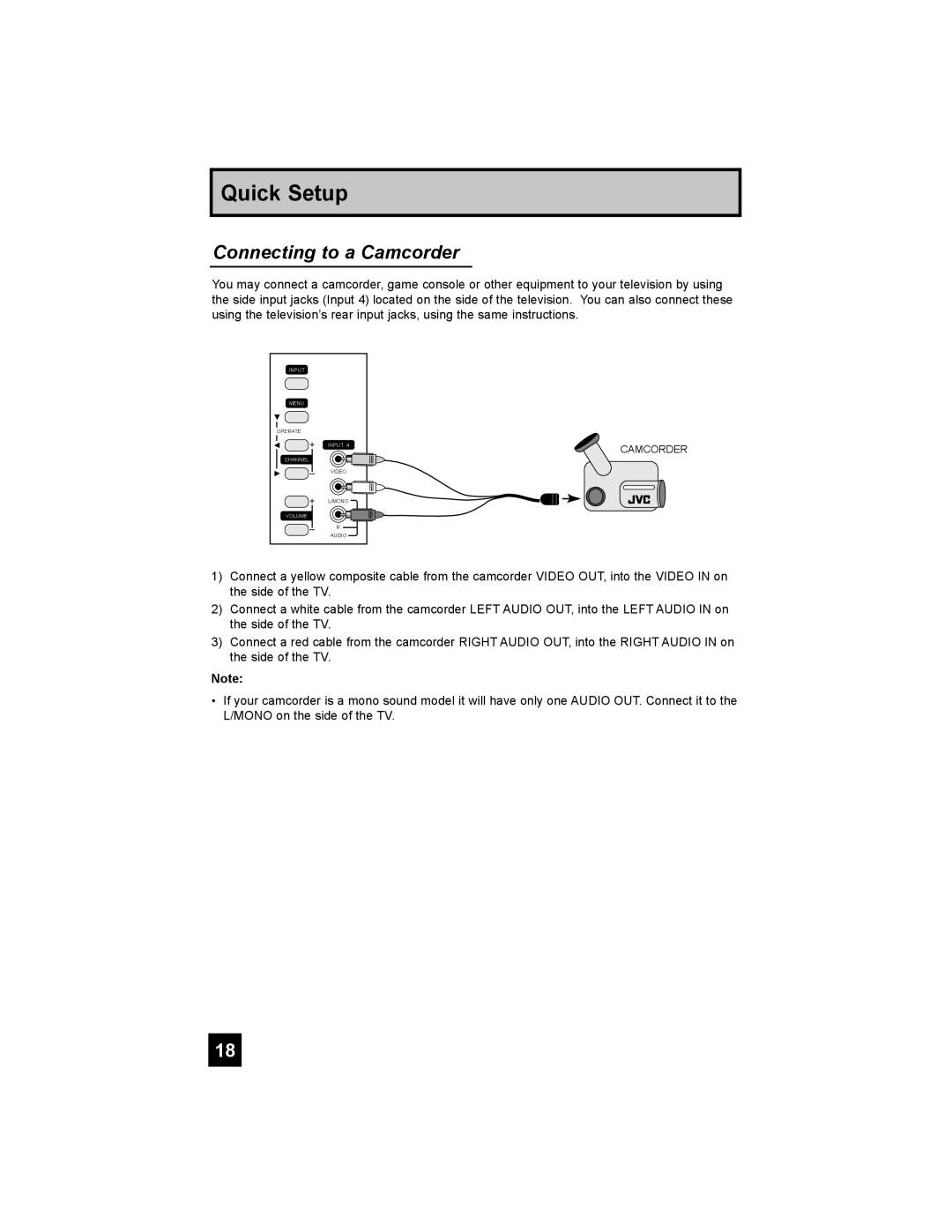 JVC HD-56FN97, HD-70FN97, HD-70FH97, HD-61FN97, HD-61FH97 manual Connecting to a Camcorder 