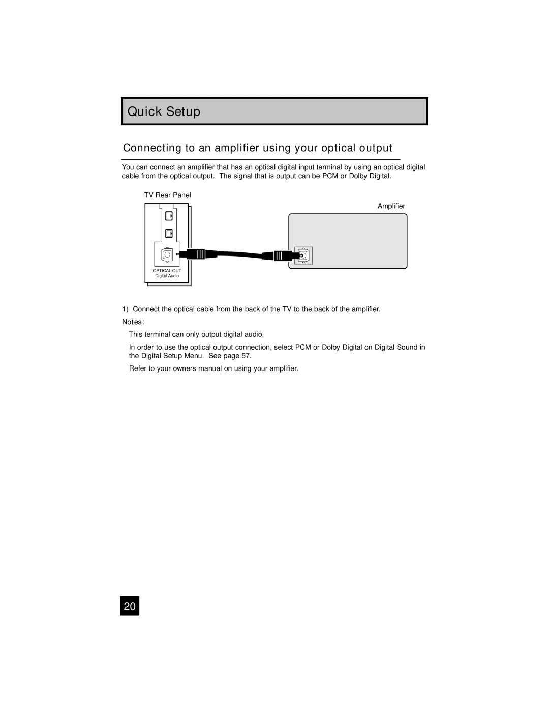 JVC HD-70FN97, HD-70FH97, HD-61FN97, HD-56FN97, HD-61FH97 manual Connecting to an amplifier using your optical output 