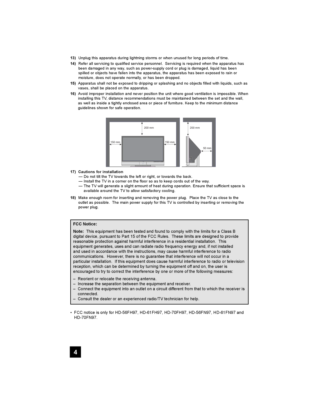 JVC HD-61FH97, HD-70FN97, HD-70FH97, HD-61FN97, HD-56FN97 manual FCC Notice 