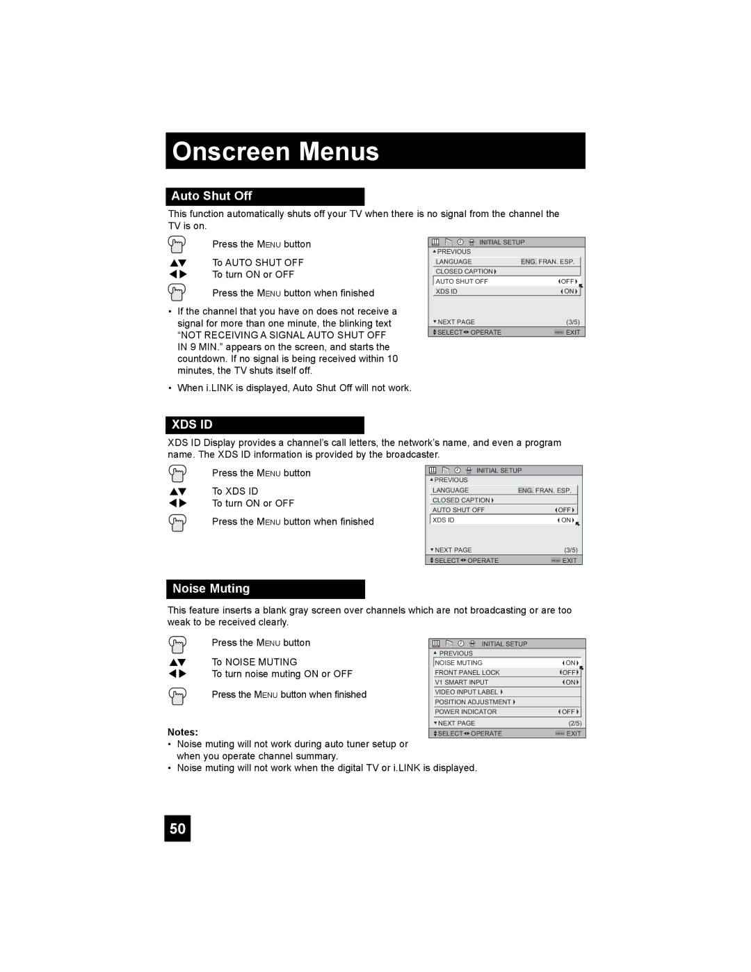 JVC HD-70FN97, HD-70FH97, HD-61FN97, HD-56FN97, HD-61FH97 manual Auto Shut Off, Noise Muting 