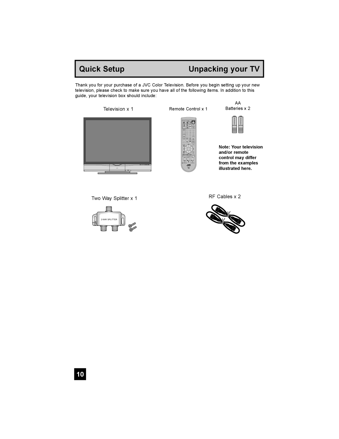 JVC HD-61Z886, HD-70G886, HD-61Z786 manual Quick Setup Unpacking your TV 