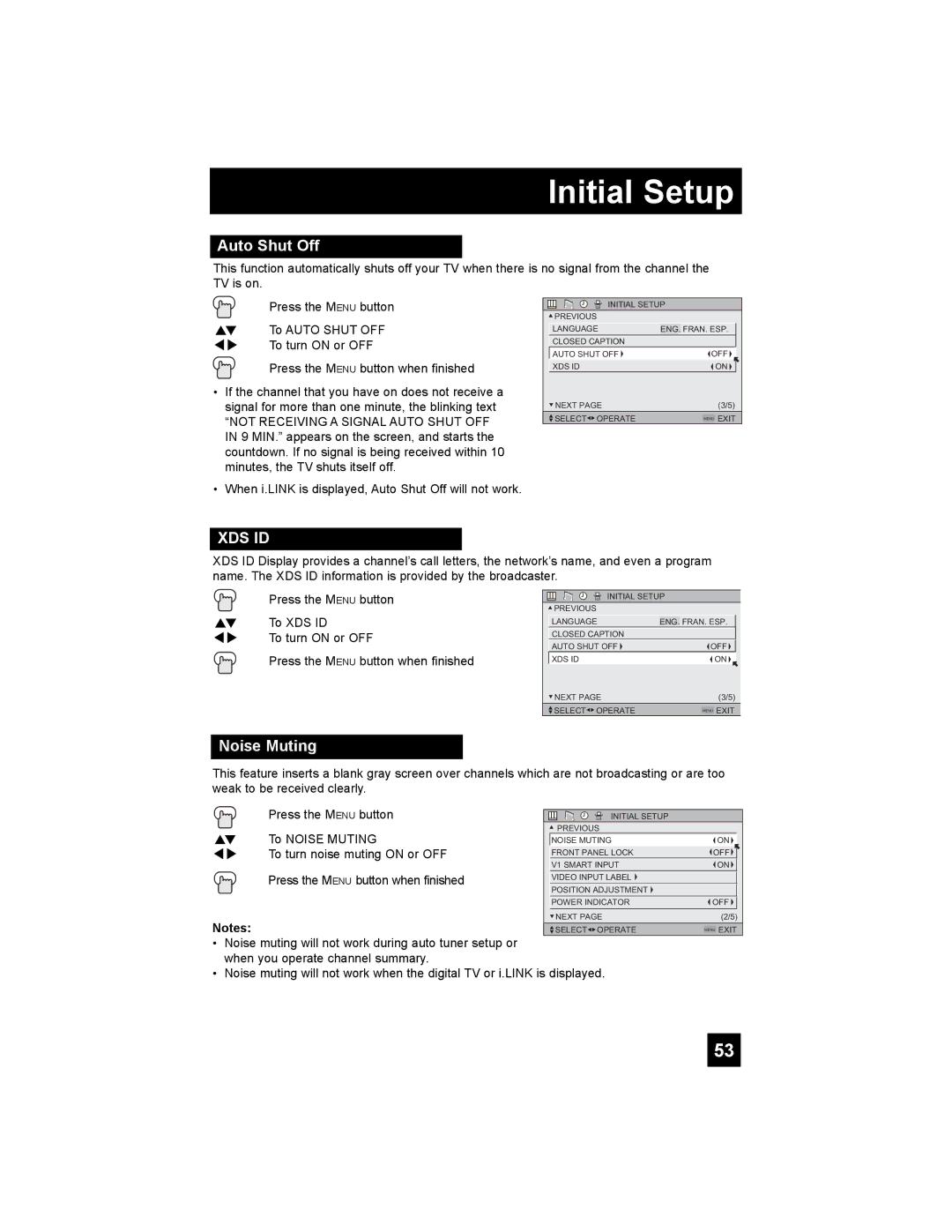 JVC HD-61Z786, HD-70G886, HD-61Z886 manual Auto Shut Off, Noise Muting 