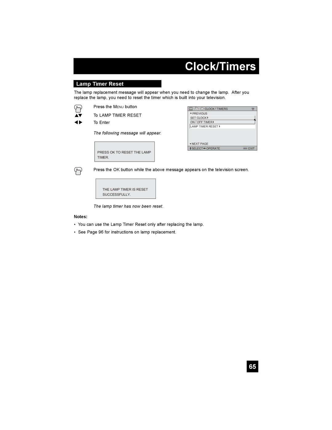 JVC HD-61Z786, HD-70G886, HD-61Z886 manual Lamp Timer Reset, Following message will appear 