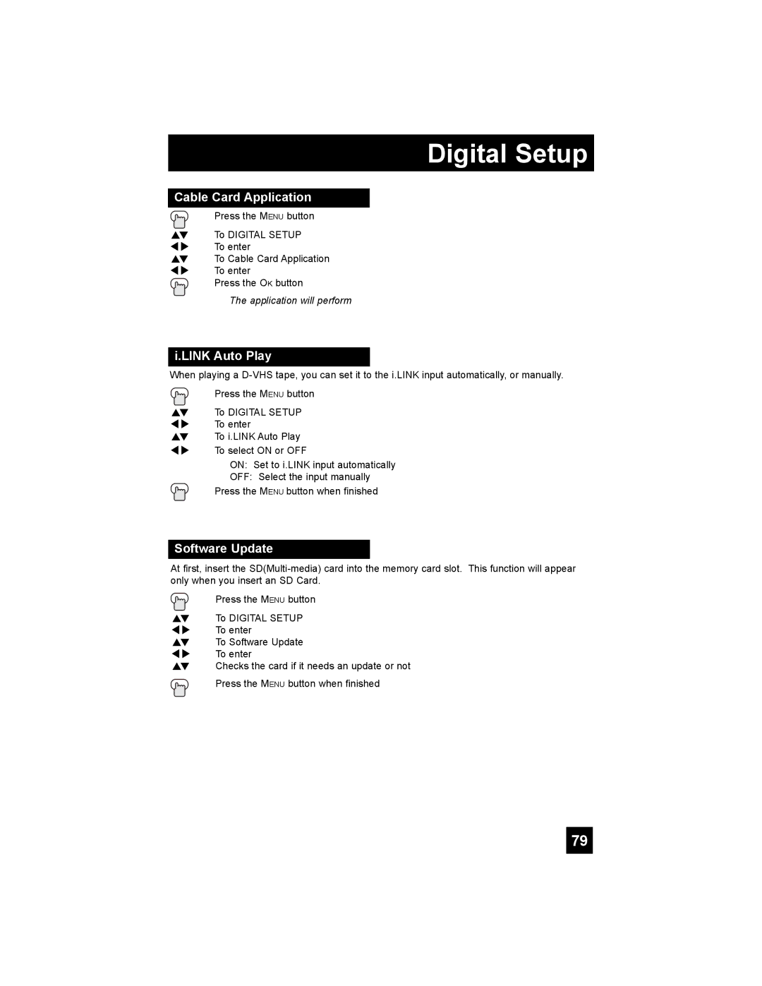 JVC HD-61Z886, HD-70G886, HD-61Z786 manual Cable Card Application, Link Auto Play, Software Update 