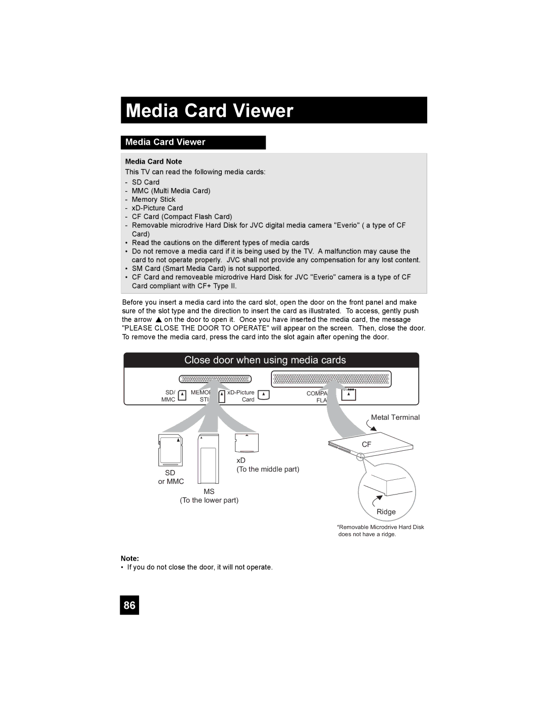 JVC HD-61Z786, HD-70G886, HD-61Z886 manual Media Card Viewer, Media Card Note 