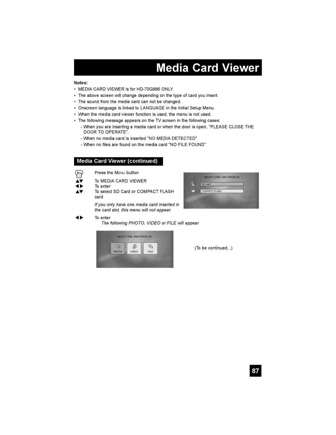 JVC HD-70G886, HD-61Z886, HD-61Z786 manual Card slot, this menu will not appear 