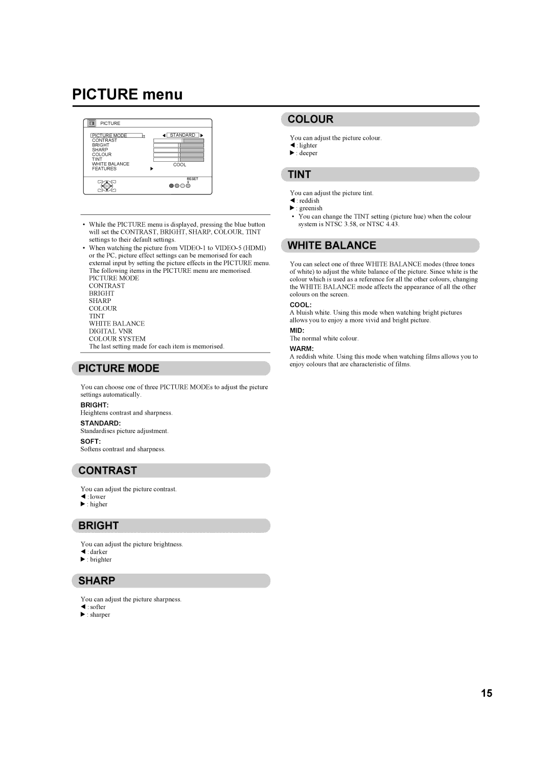 JVC HD-Z56RX5, HD-Z70RX5 manual Picture menu 