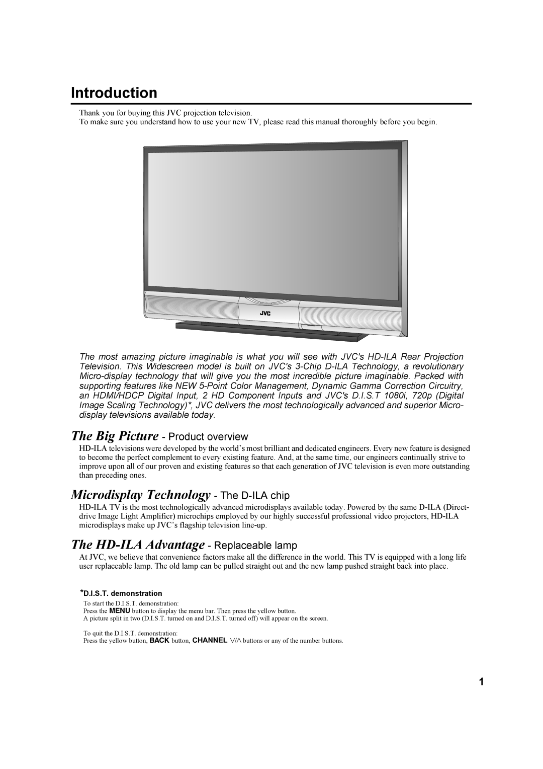 JVC HD-Z56RX5, HD-Z70RX5 manual Introduction, S.T. demonstration 