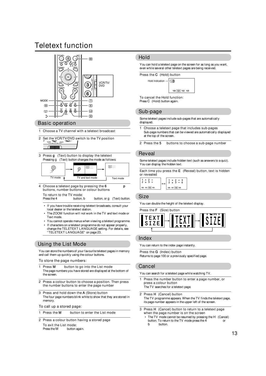 JVC HD-Z56RX5 manual Teletext function 