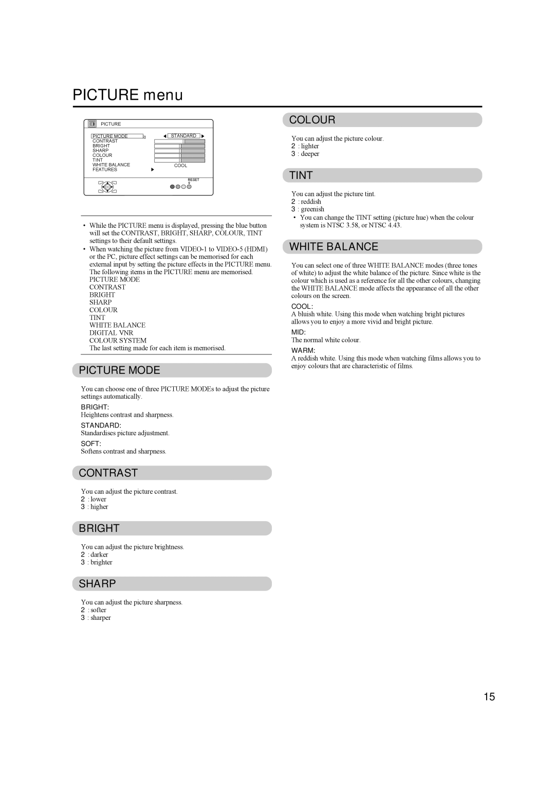 JVC HD-Z56RX5 manual Picture menu 