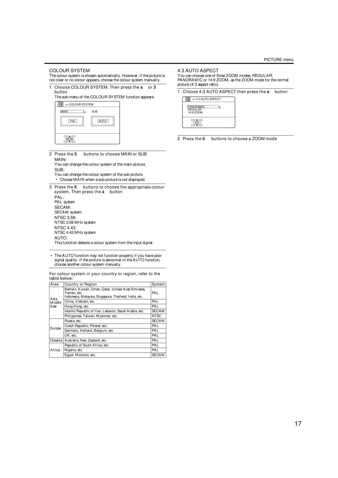 JVC HD-Z56RX5 manual „ Colour System, „ 43 Auto Aspect 