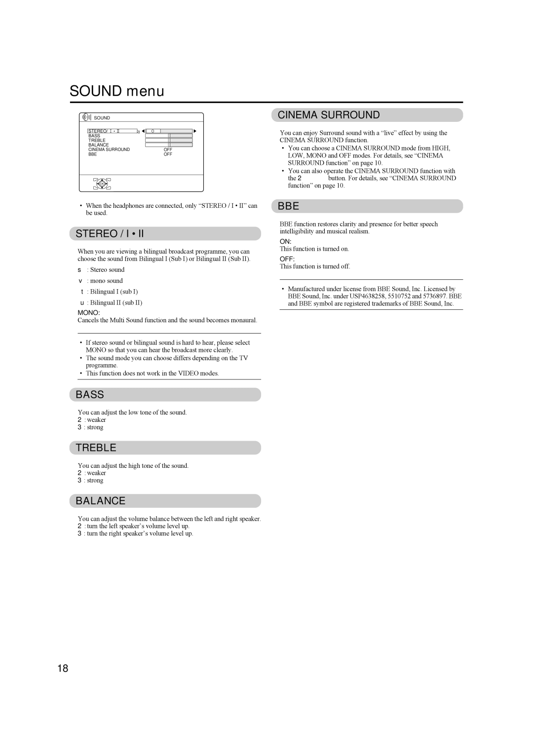 JVC HD-Z56RX5 manual Sound menu 