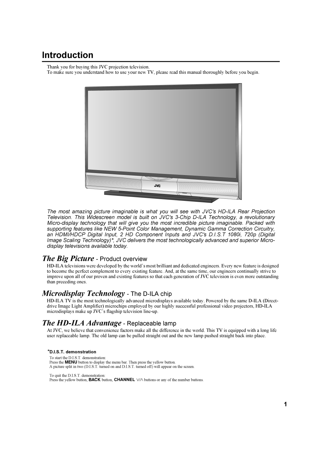 JVC HD-Z56RX5 manual Introduction, S.T. demonstration 