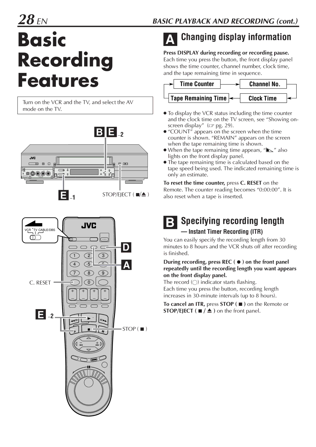 JVC HM-DH30000U manual Basic Recording Features, 28 EN, Specifying recording length 